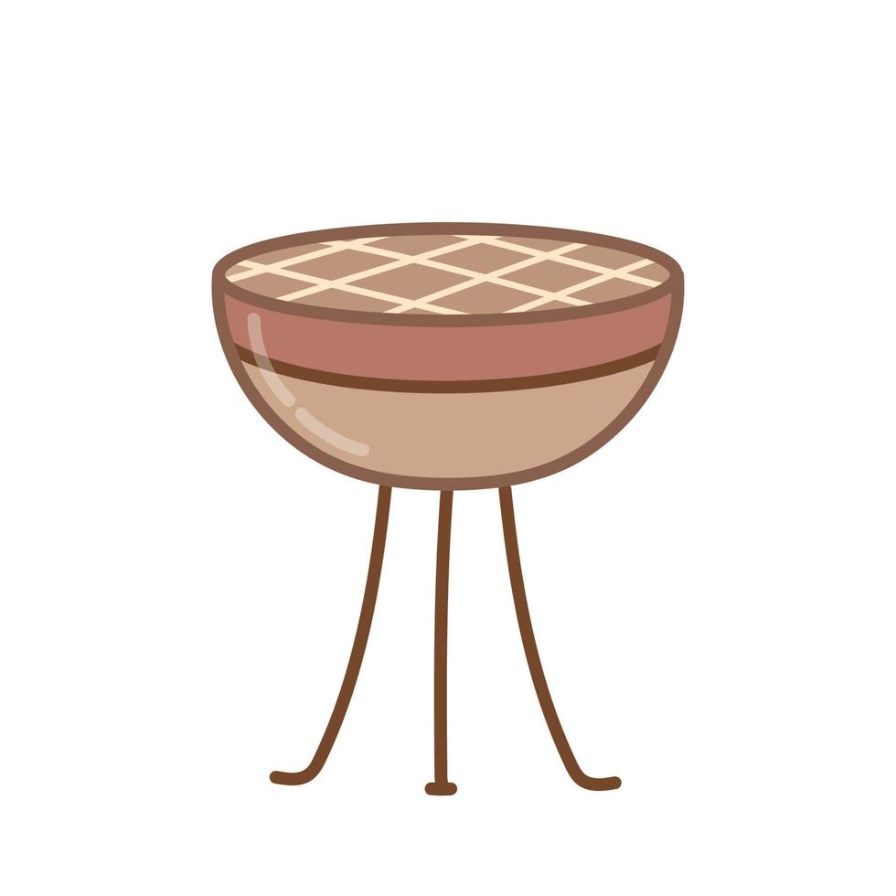 Portable barbecue kettle grill. Hand drawn illustration in cartoon style. Vector isolated on white background.