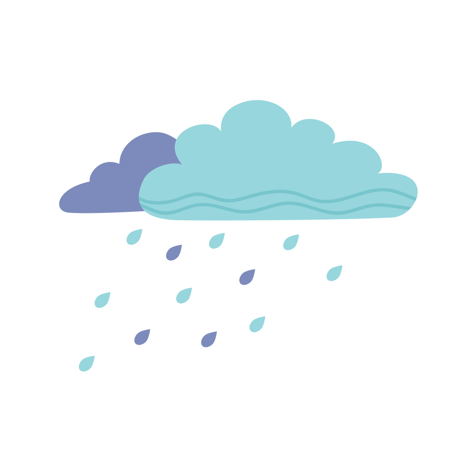 nubes con gotas de lluvia de colores. clima lluvioso. ilustración