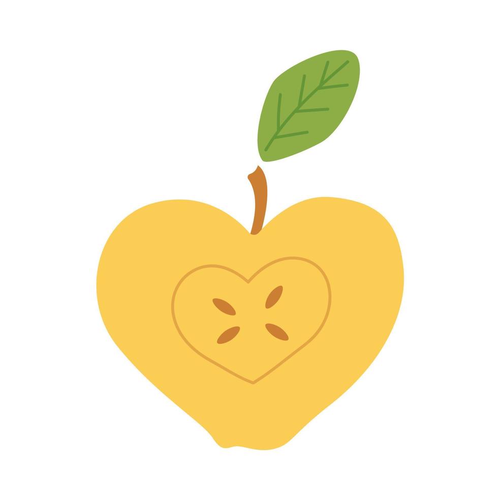 manzana cortada por la mitad. fruta dibujada a mano con licencia verde. arte vectorial aislado sobre fondo blanco. vector