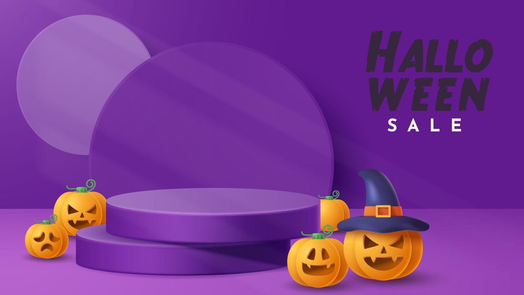 Halloween display podium decoration background with scary ornament. Vector 3D Illustration