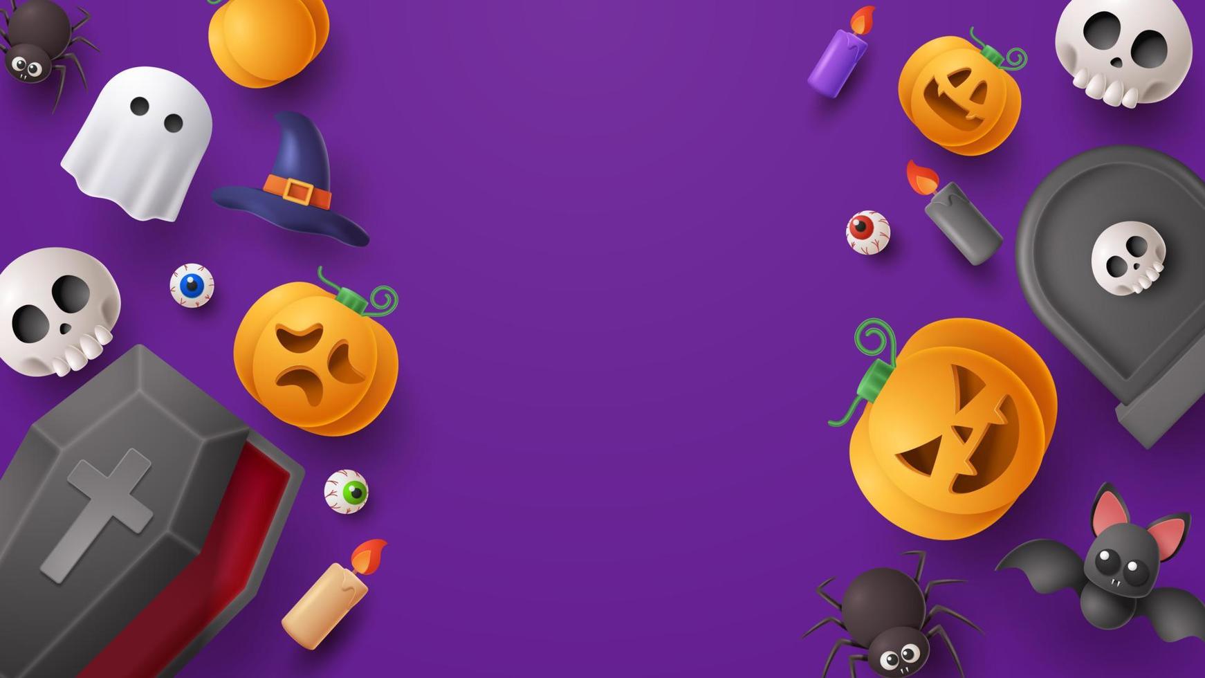 banner de venta de halloween con fondo de elemento aterrador. ilustración vectorial 3d vector