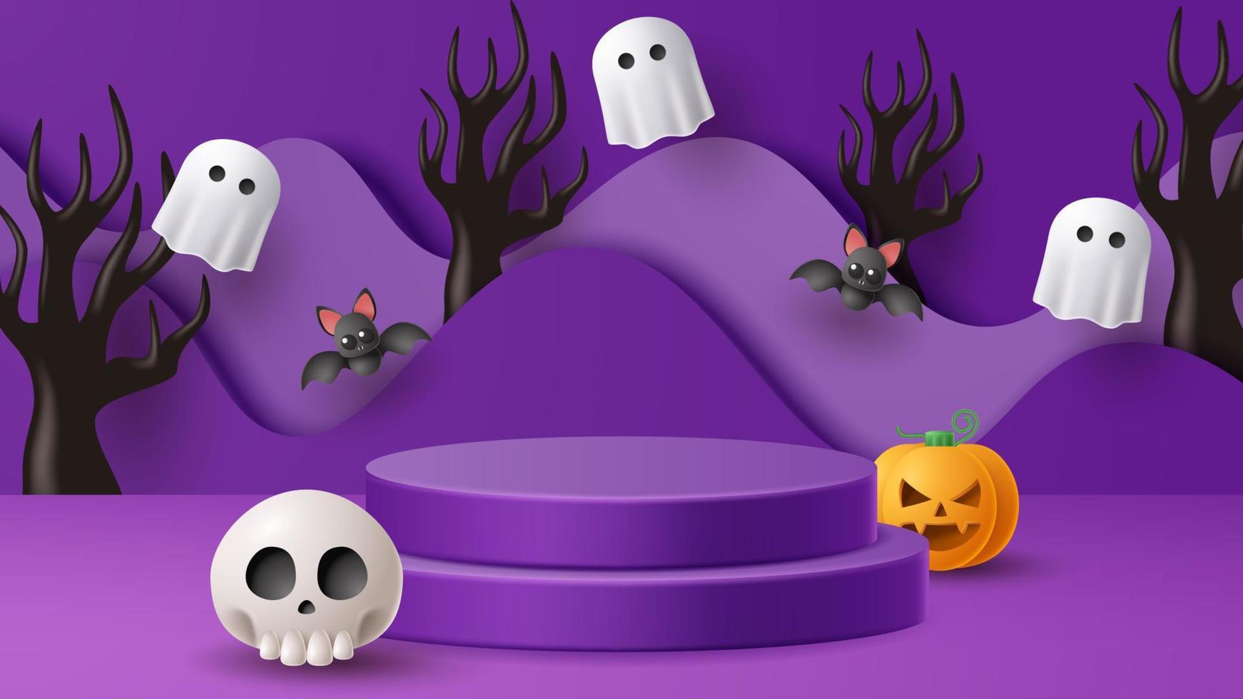 fondo de decoración de podio de exhibición de halloween con adorno de miedo. ilustración vectorial 3d vector