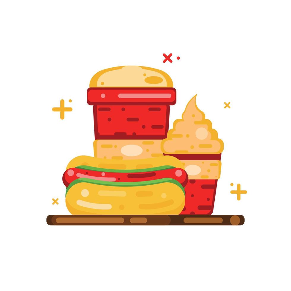 perrito caliente, papas fritas y bebida ilustración de comida rápida e icono icono de comida y bebida aislado vector