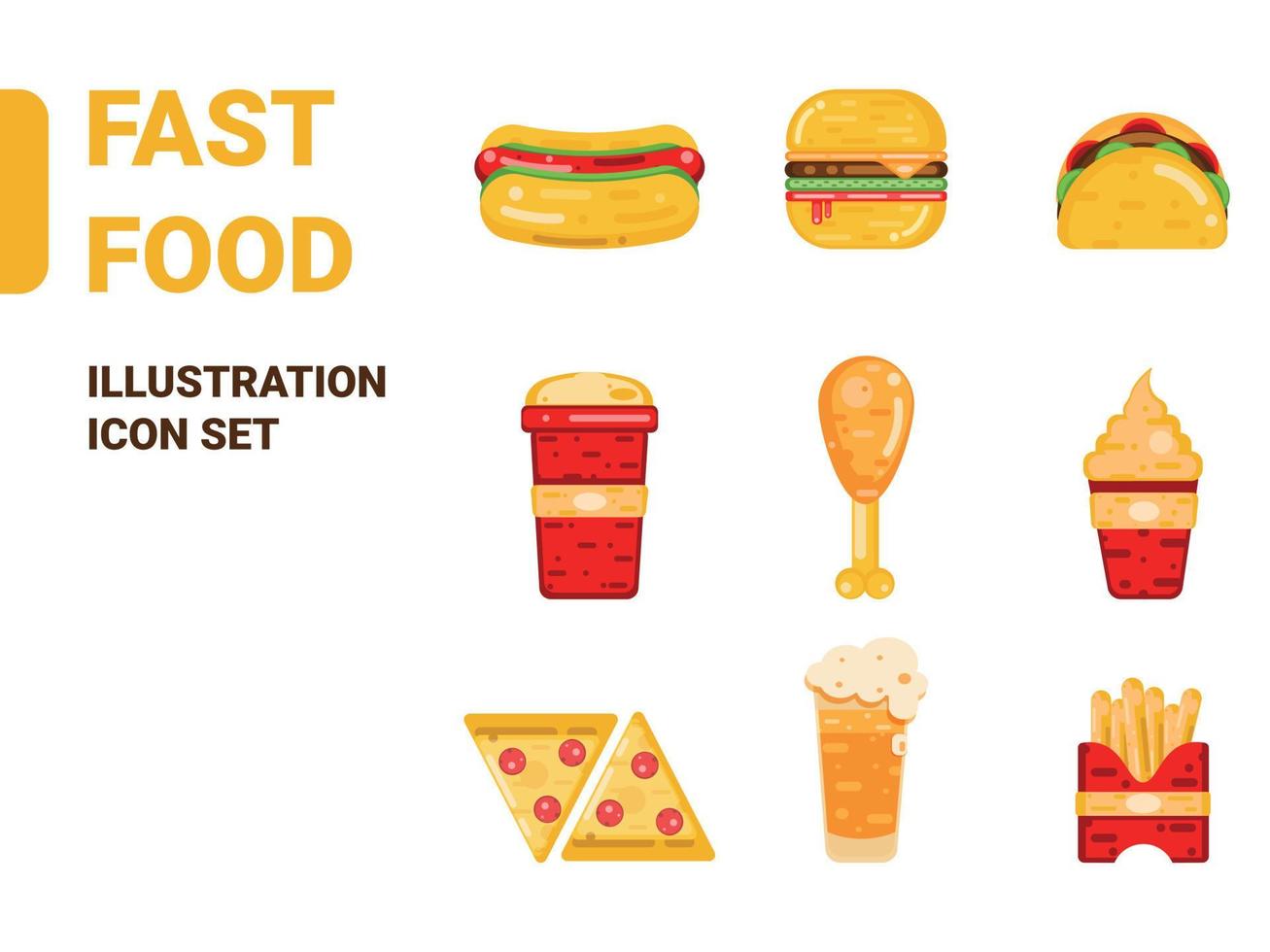 Set of fast food illustration and icon food and drinks icon isolated vector