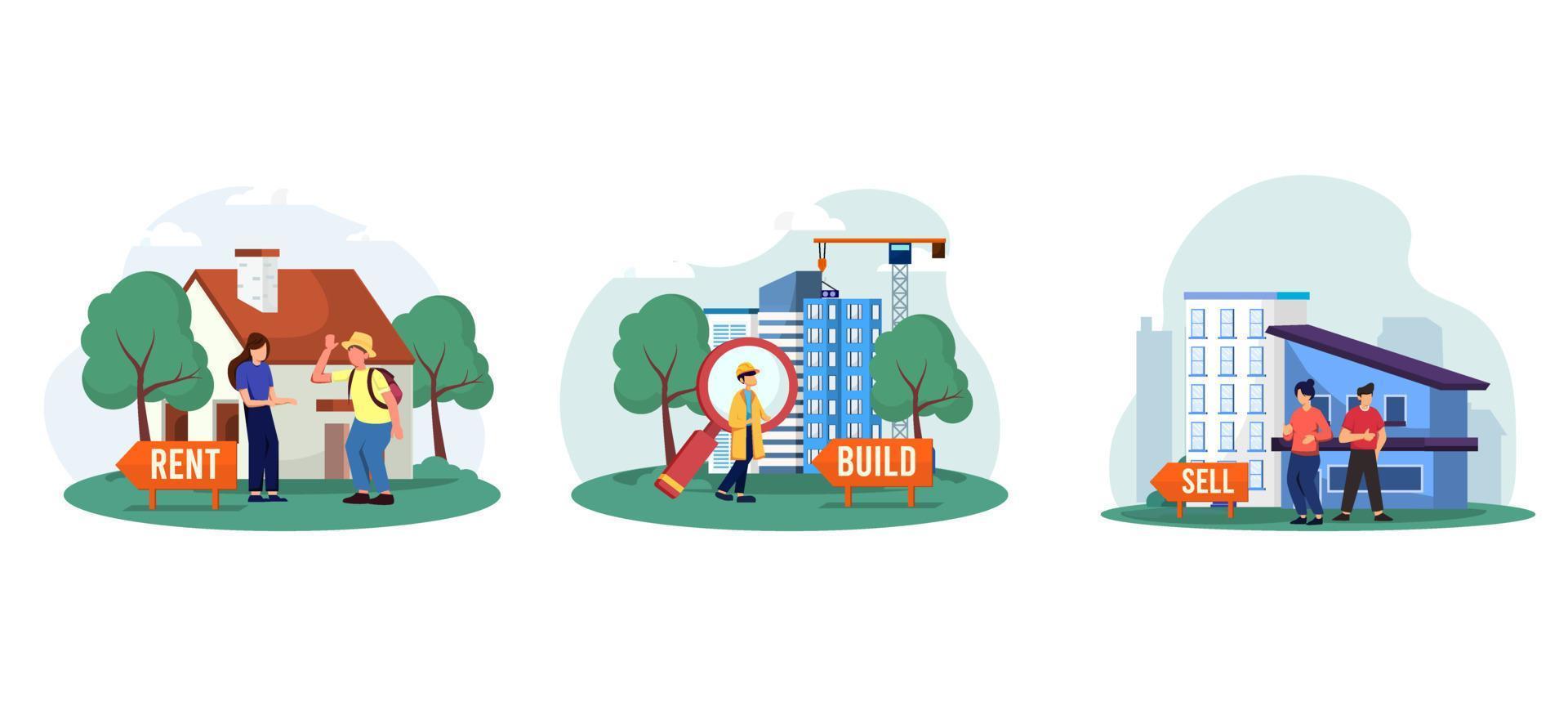 Transaction Real Estate Flat Bundle Design vector