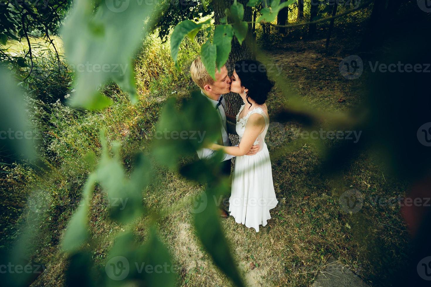 Beautiful wedding couple posing photo