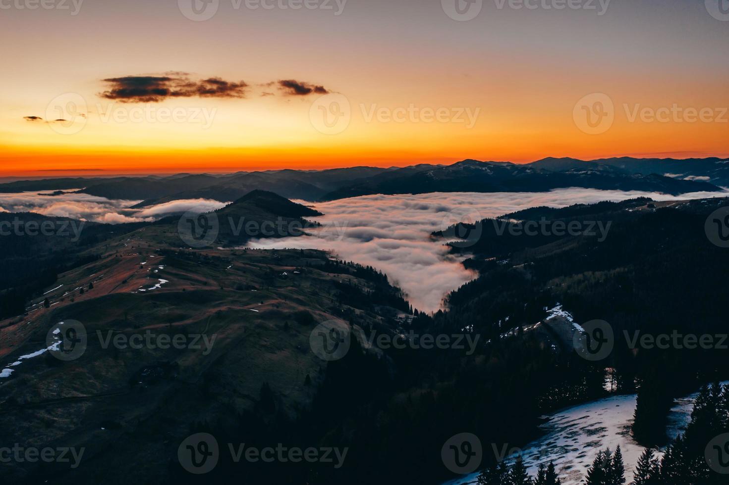 Morning in the mountains. Carpathian Ukraine, Aerial view. photo