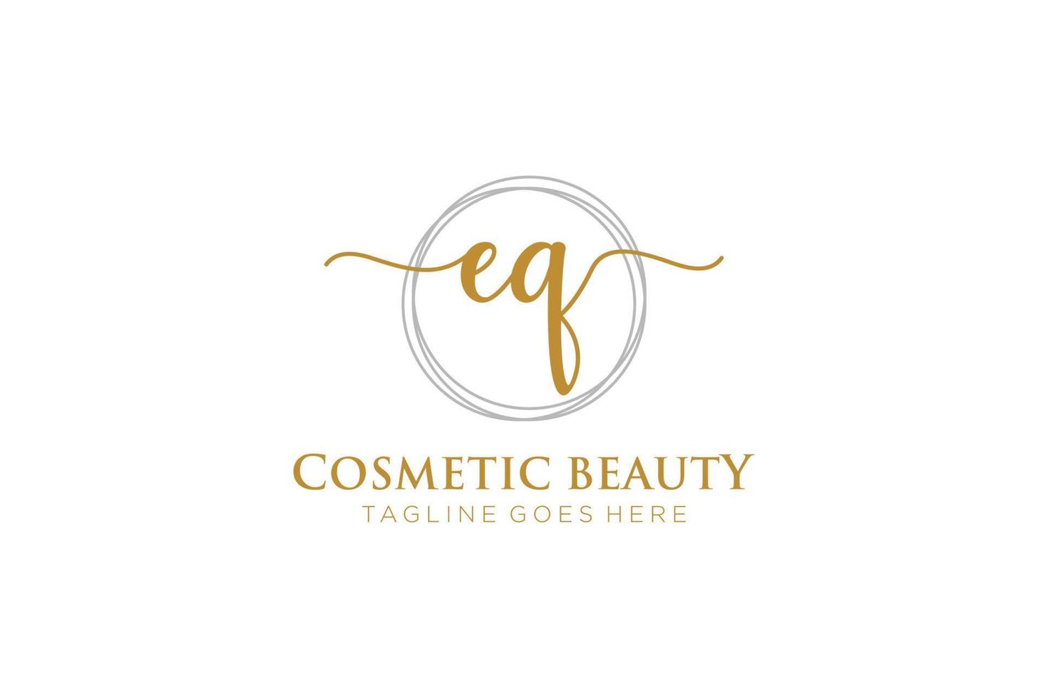 initial EQ Feminine logo beauty monogram and elegant logo design, handwriting logo of initial signature, wedding, fashion, floral and botanical with creative template. vector