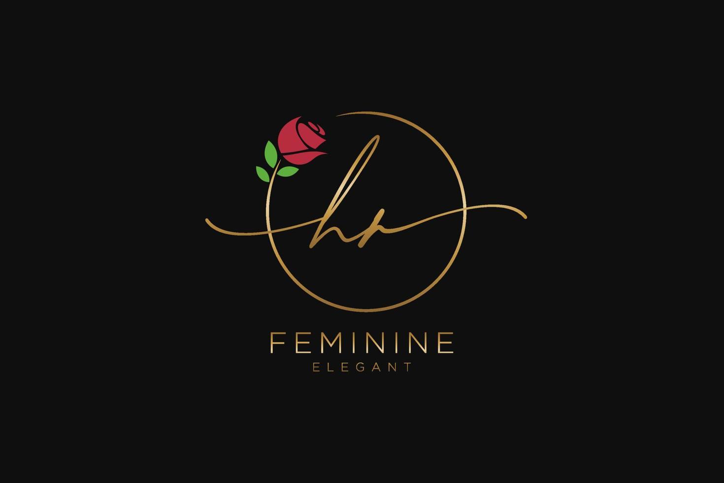 initial HR Feminine logo beauty monogram and elegant logo design, handwriting logo of initial signature, wedding, fashion, floral and botanical with creative template. vector