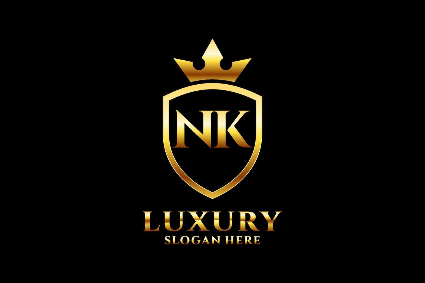 initial NK elegant luxury monogram logo or badge template with scrolls and royal crown - perfect for luxurious branding projects vector