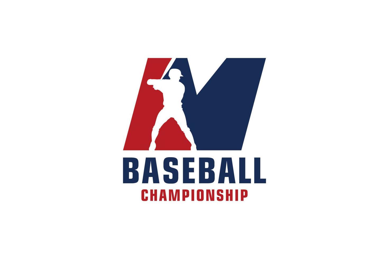 letra m con diseño de logotipo de béisbol. elementos de plantilla de diseño vectorial para equipo deportivo o identidad corporativa. vector