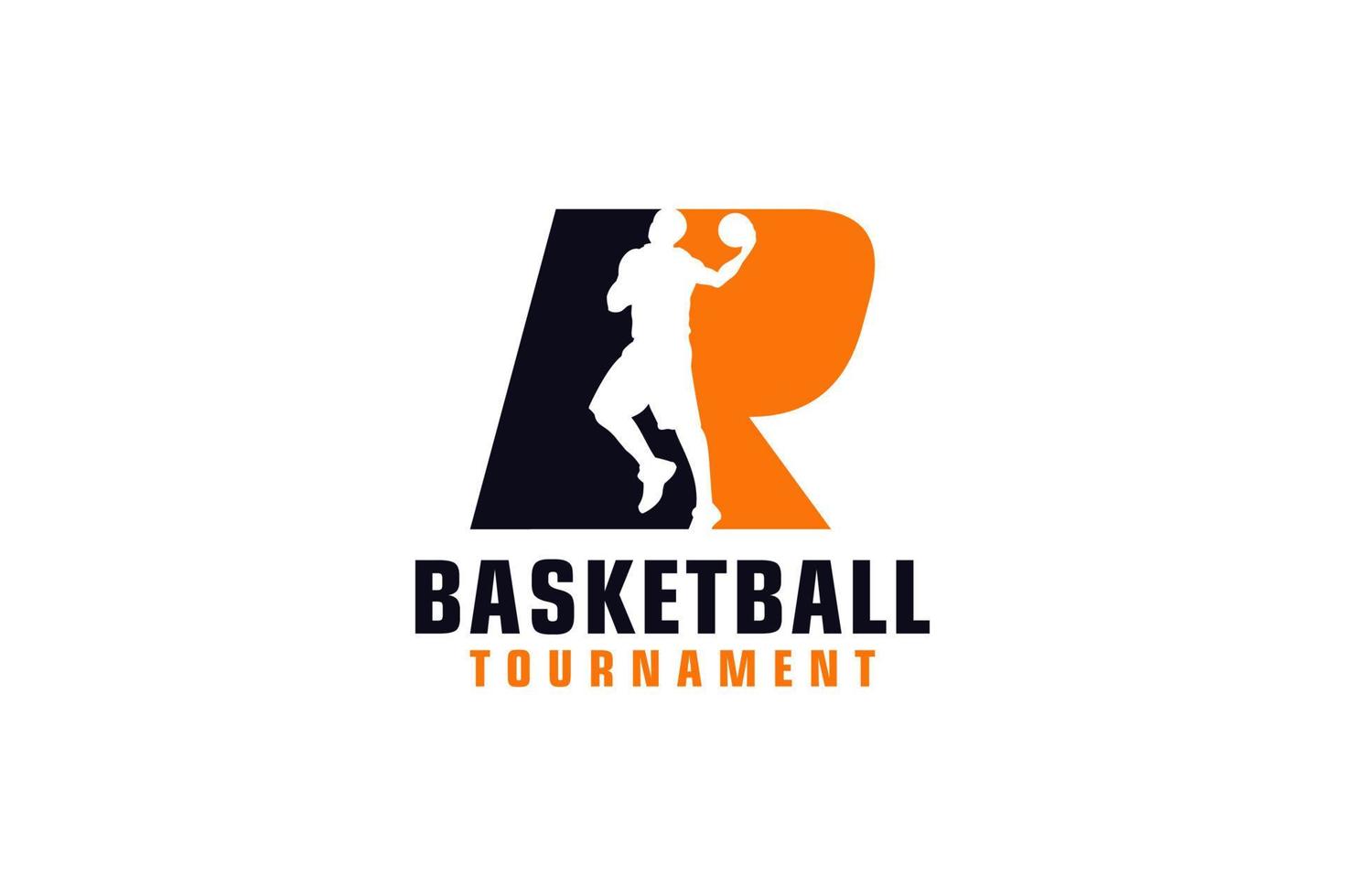 Letter R with Basketball Logo Design. Vector Design Template Elements for Sport Team or Corporate Identity.