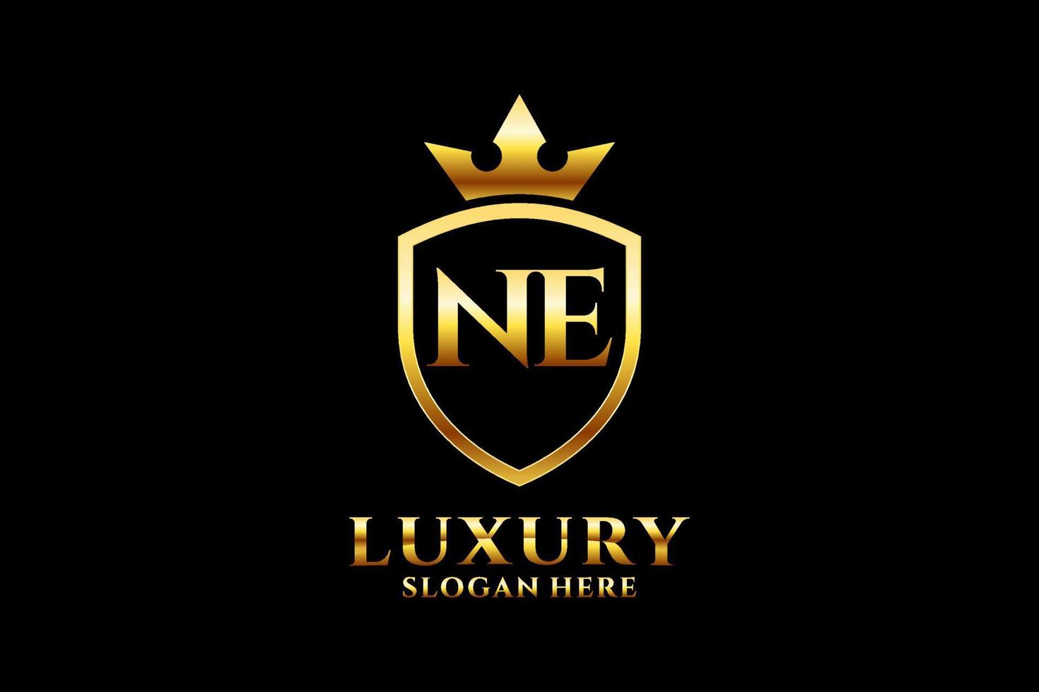 initial NE elegant luxury monogram logo or badge template with scrolls and royal crown - perfect for luxurious branding projects vector