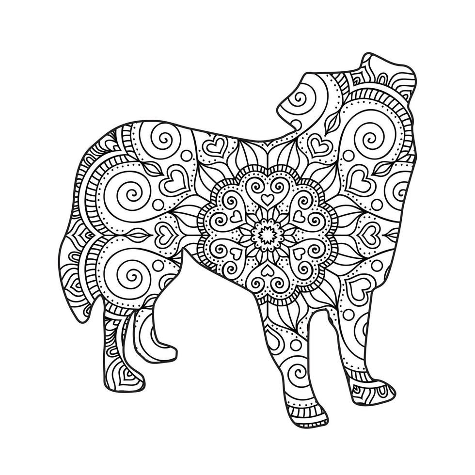 Diseño lindo del ejemplo del vector del colorante del mandala del perro.