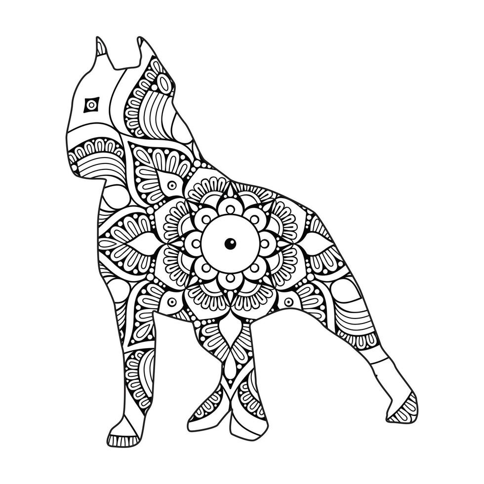 Diseño lindo del ejemplo del vector del colorante del mandala del perro.