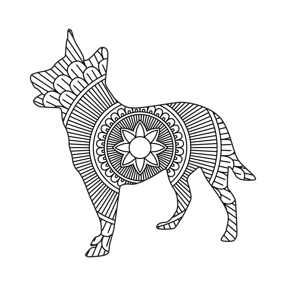 Diseño lindo del ejemplo del vector del colorante del mandala del perro.