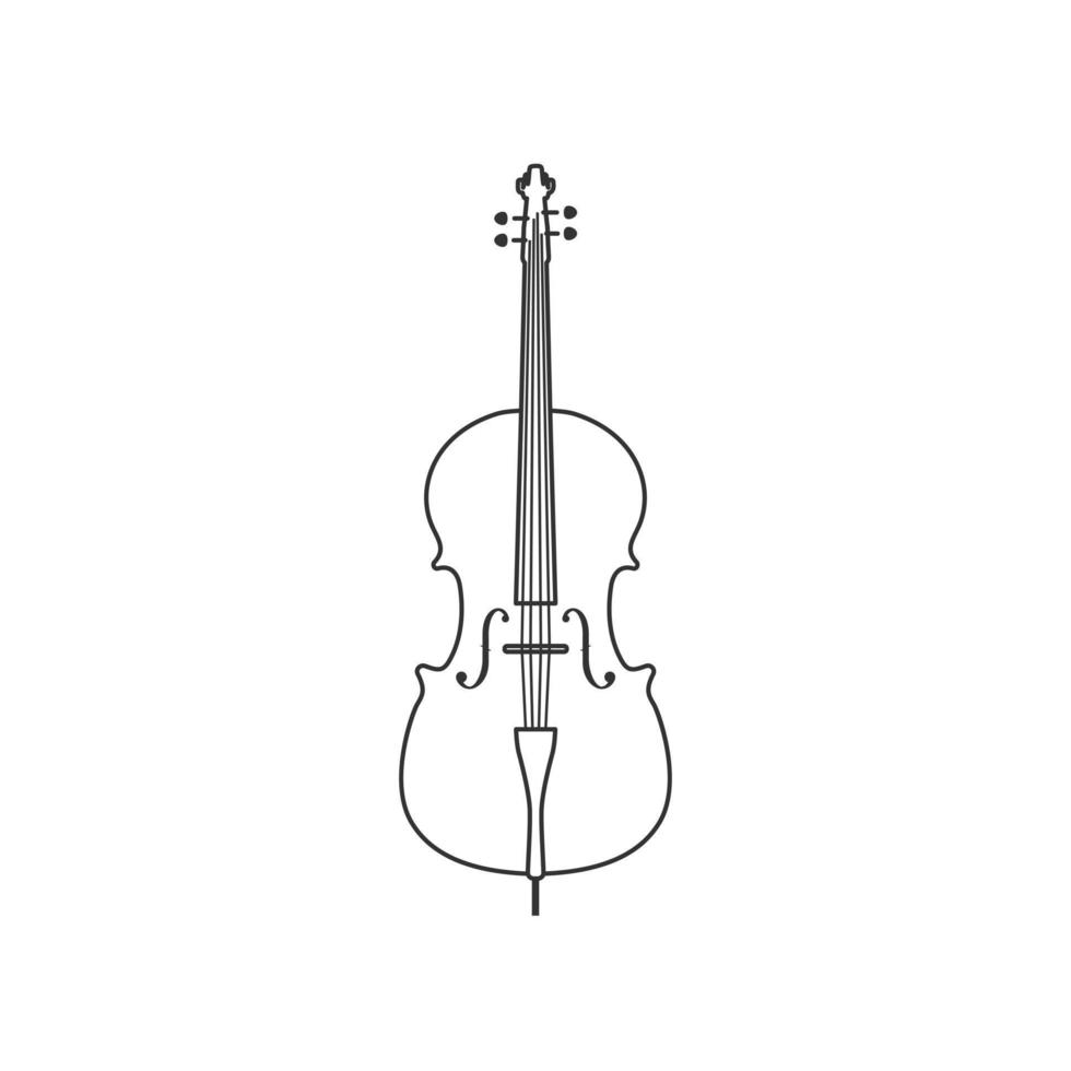 Classical cello black and white icon. Isolated Vector String ill.