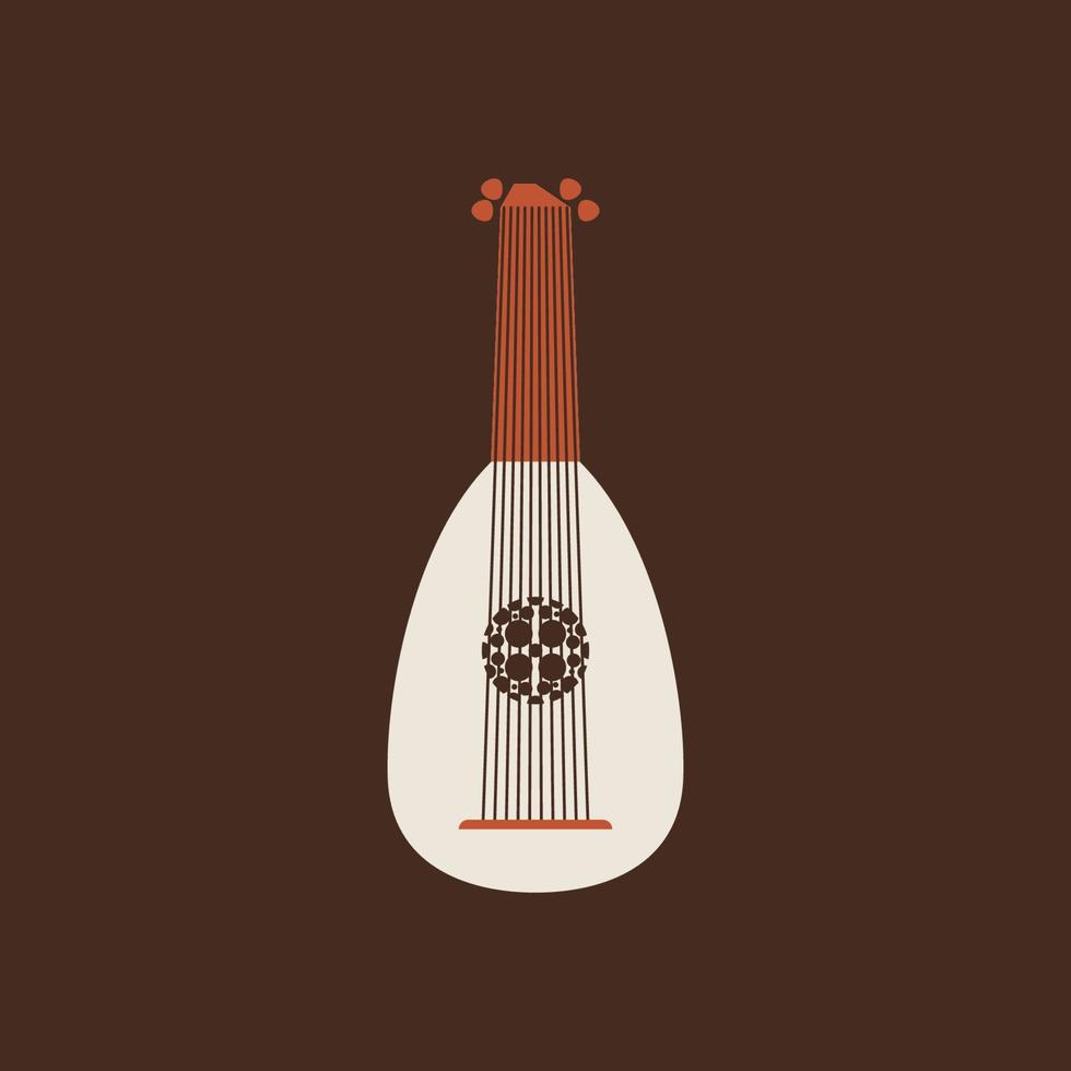 Lute flat vector icon. Folk music instrument