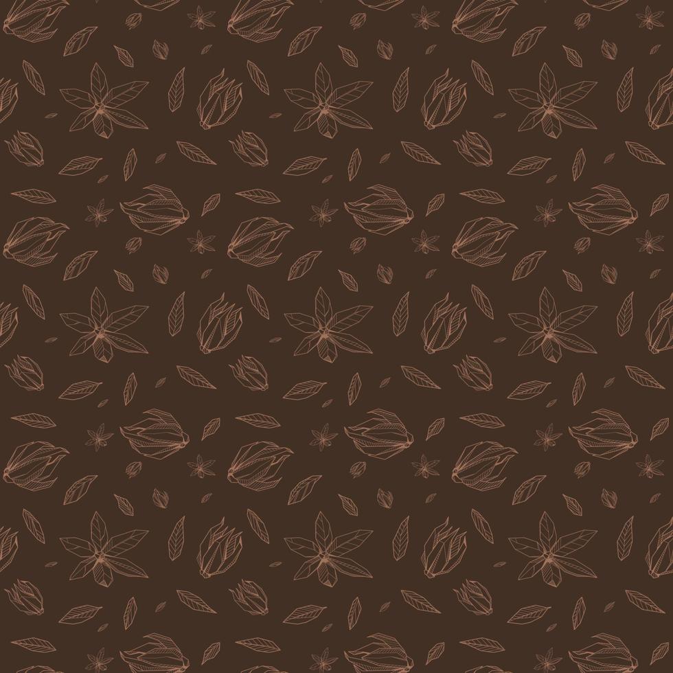 Brown Seamless pattern with Outlined hand drawind geometrical blossoming flower. Ylang-Ilang textile vector print