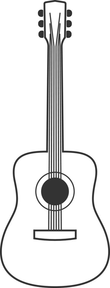 Acoustic guitar black and white icon. Isolated Vector String ill.