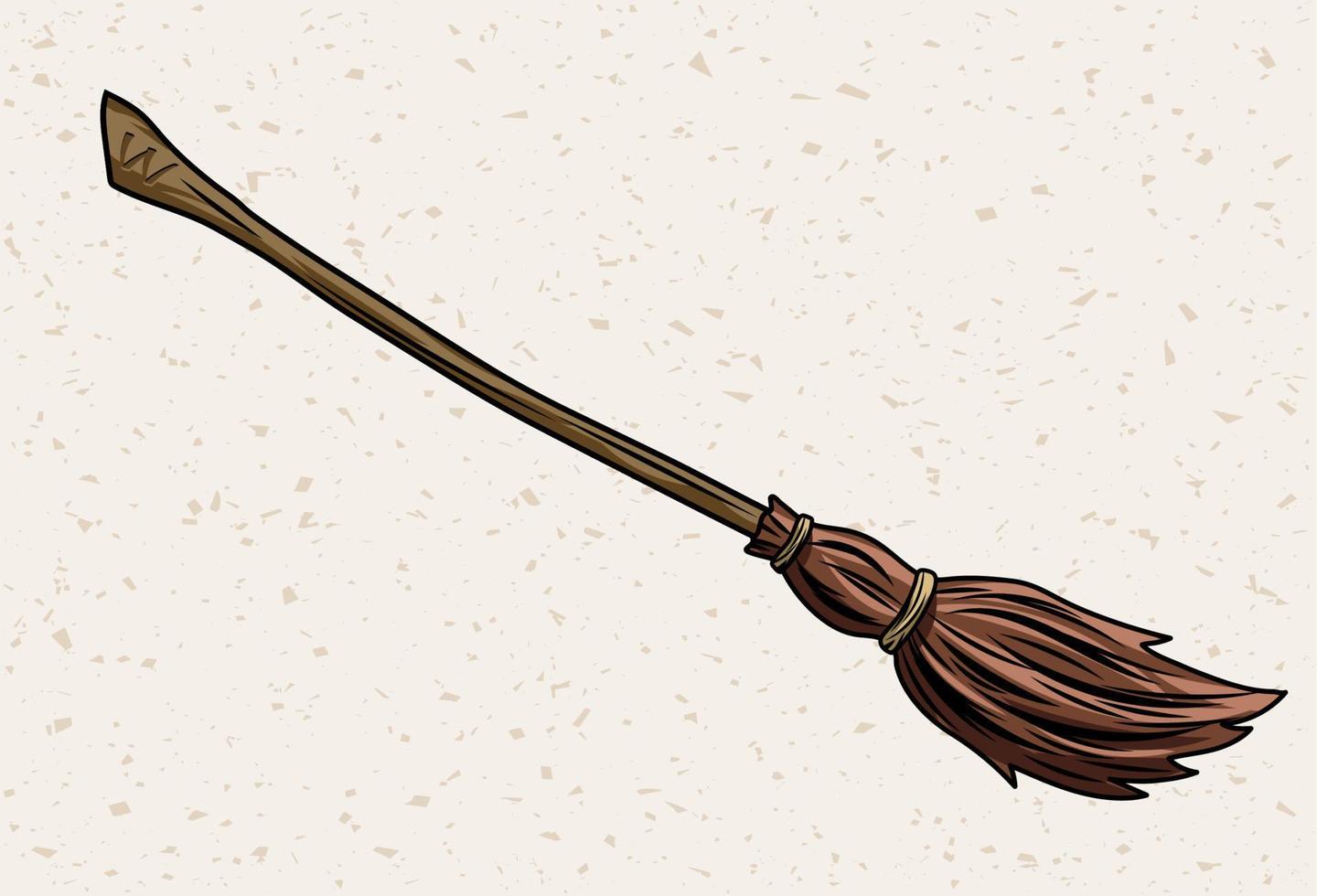 Traditional old fashioned broom made from twigs with a long wooden handle. Flying broomstick for witch. Halloween accessory object in vintage style. vector