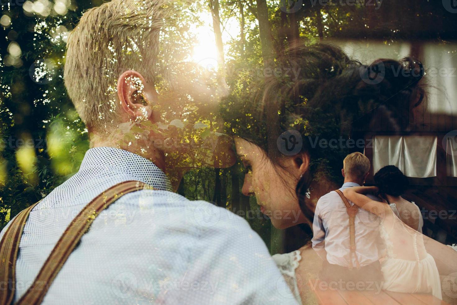 Beautiful wedding couple posing photo