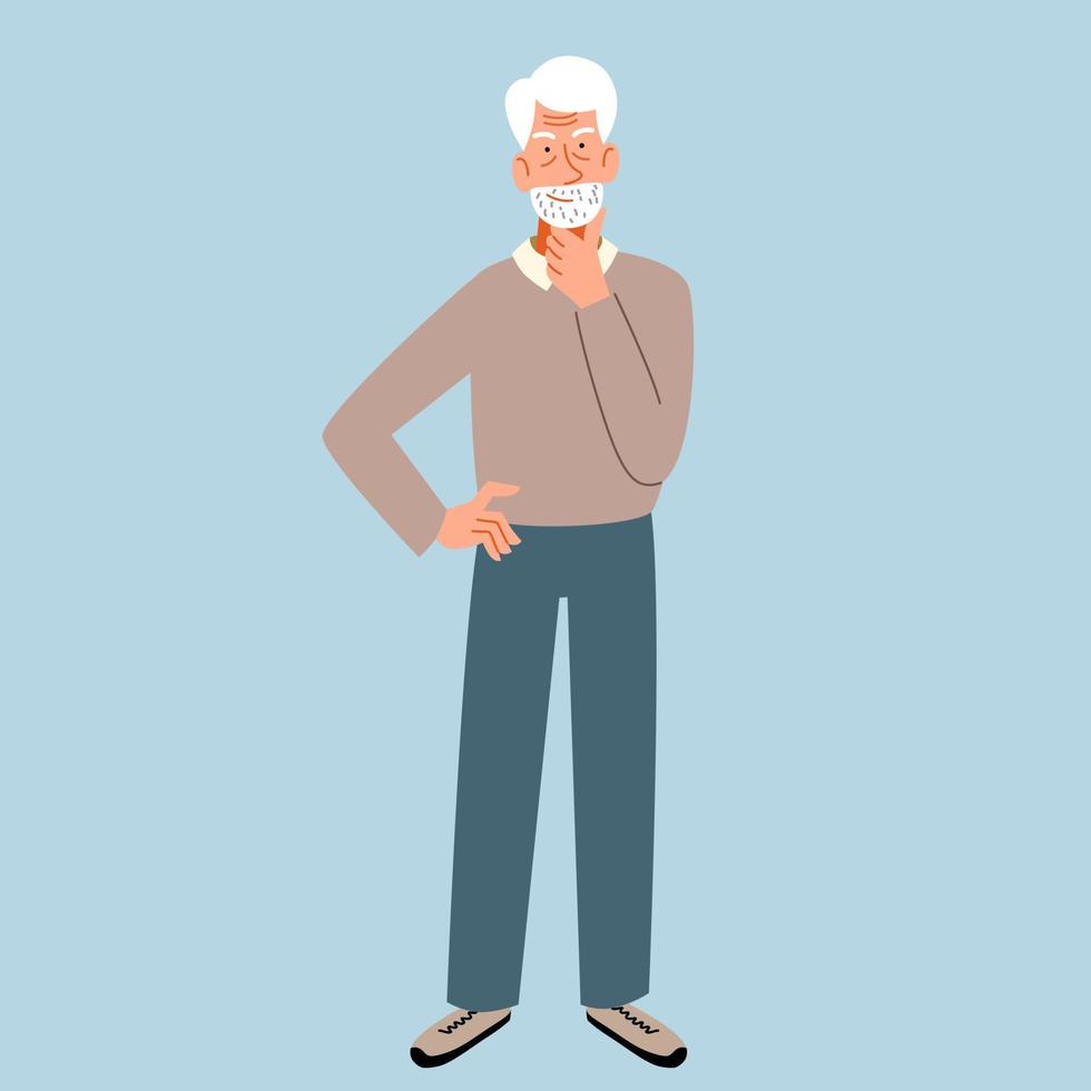 el abuelo está pensando, tratando de recordar. un personaje anciano con la enfermedad de alzheimer. vector