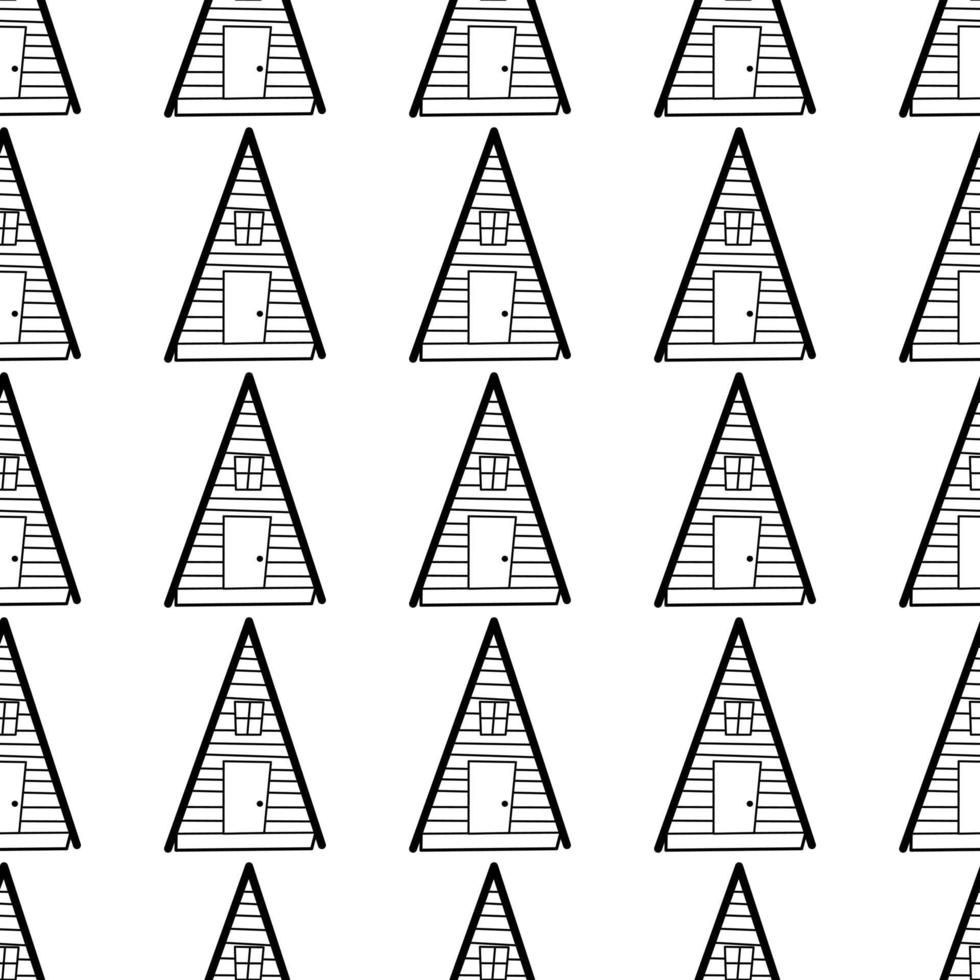 Seamless vector pattern of contour houses in doodle style on a white background.