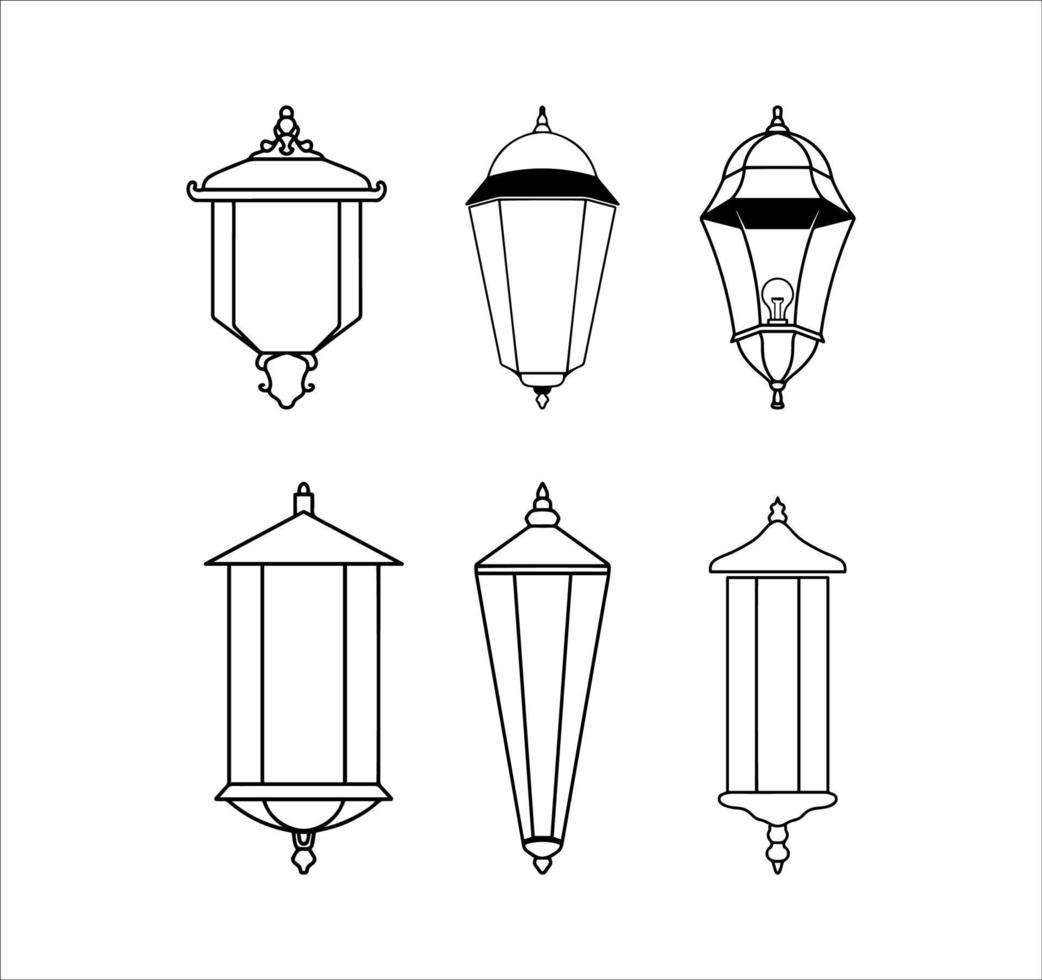 Set of Street Light Lantern Illustrations on White Background vector