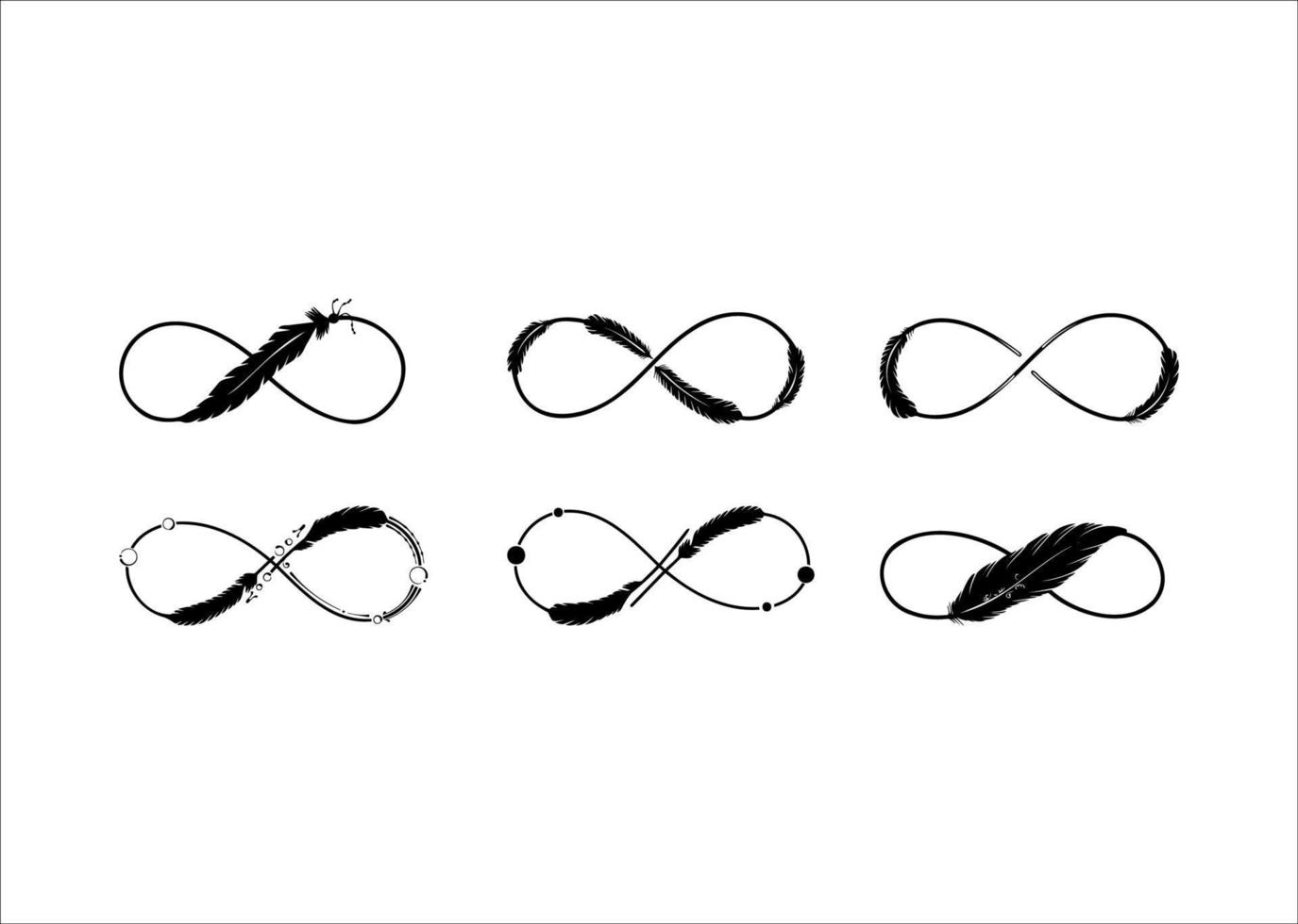 collection of Infinity with Decoration Feather Black Silhouette vector