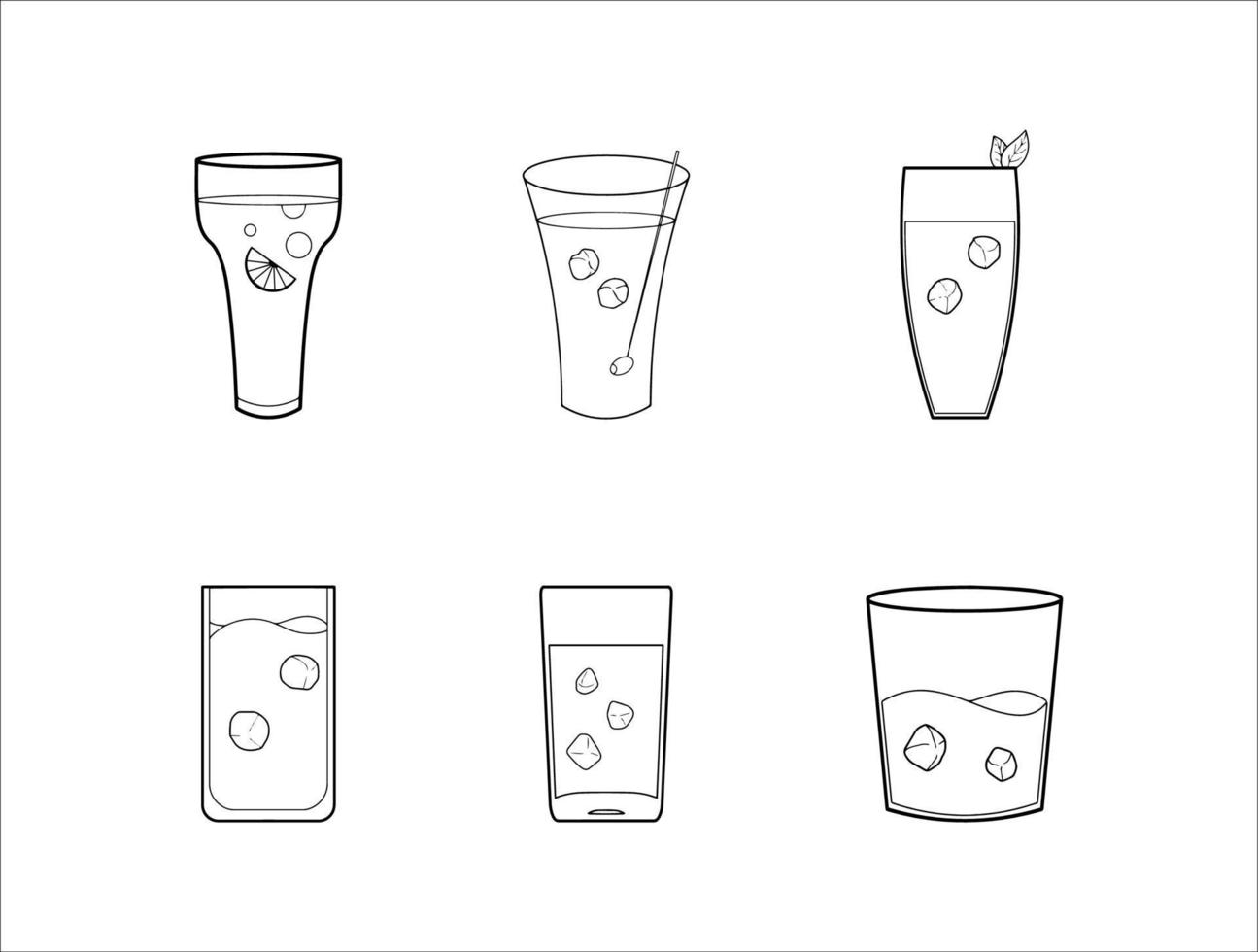 Cocktail on Glass Outline Collection vector