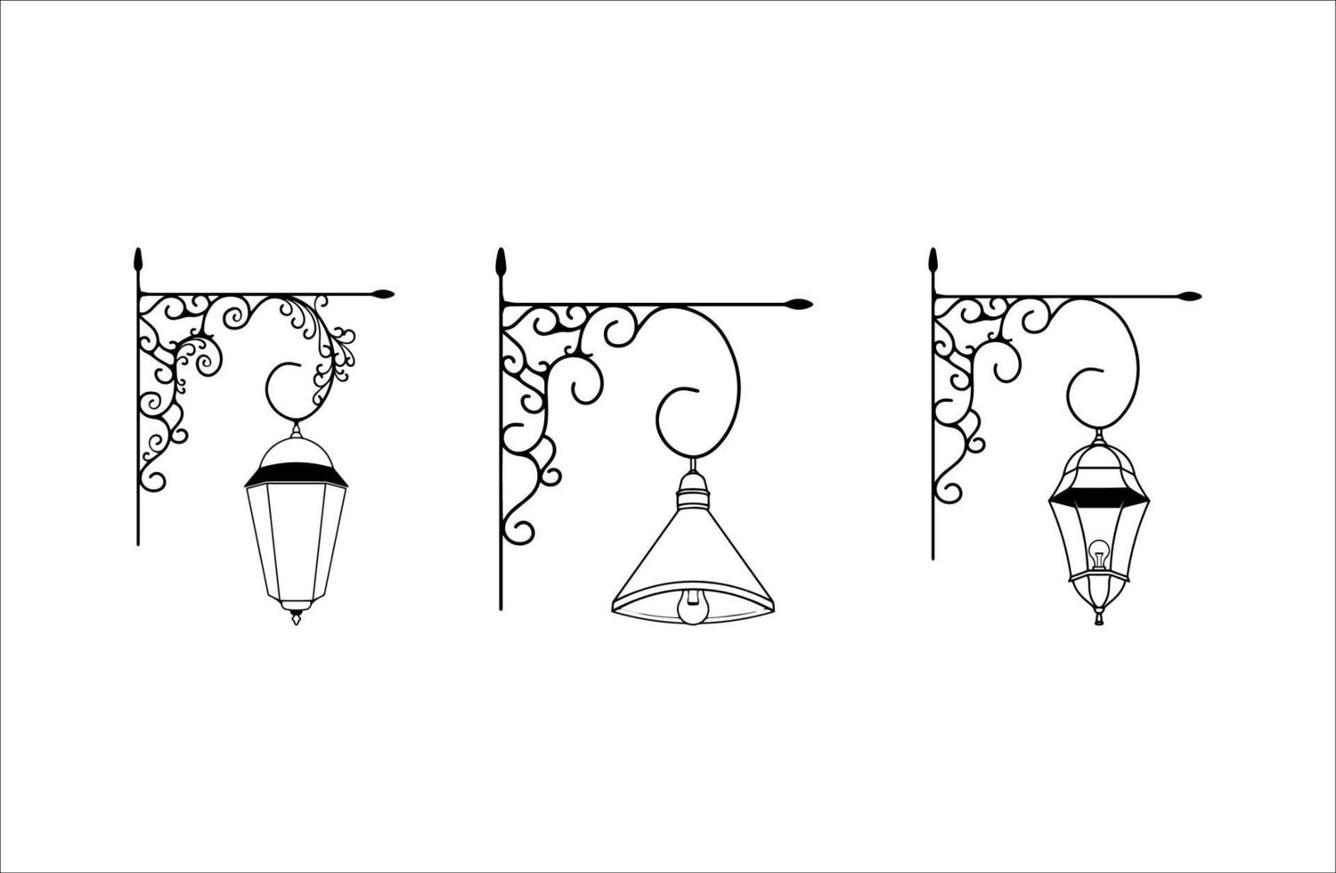 Collection of Vintage Garden Lamp Line Art Illustrations vector