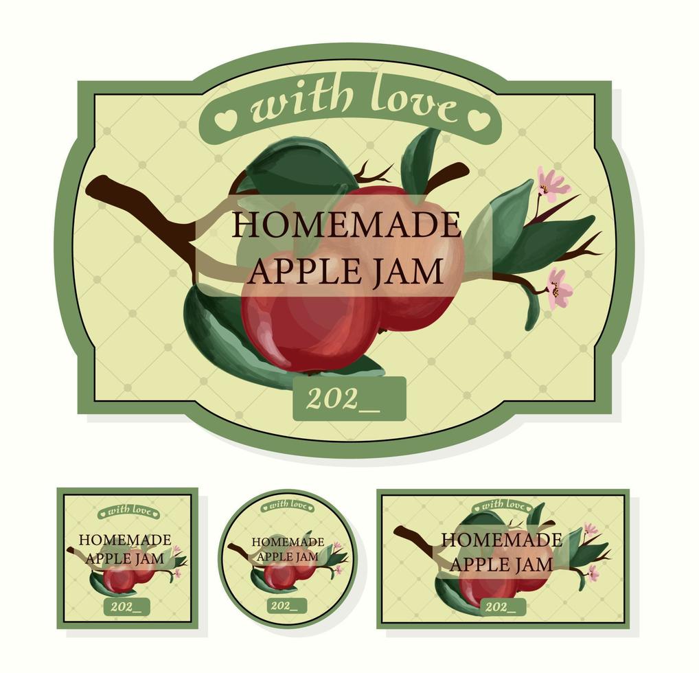 Label for homemade jam. Apple jam packaging. vector apple