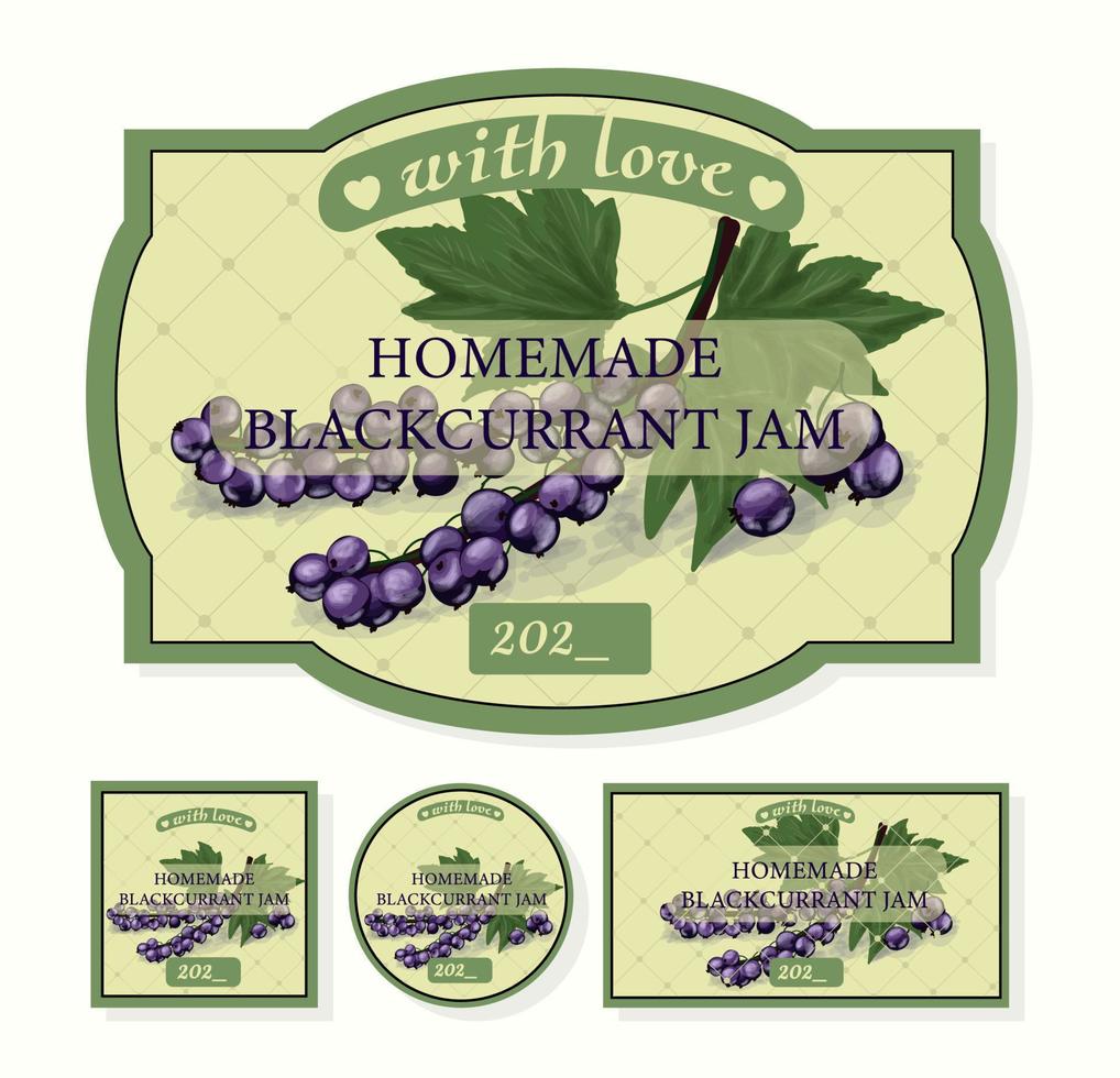 Label for homemade jam. Currant jam packaging. Vector currant