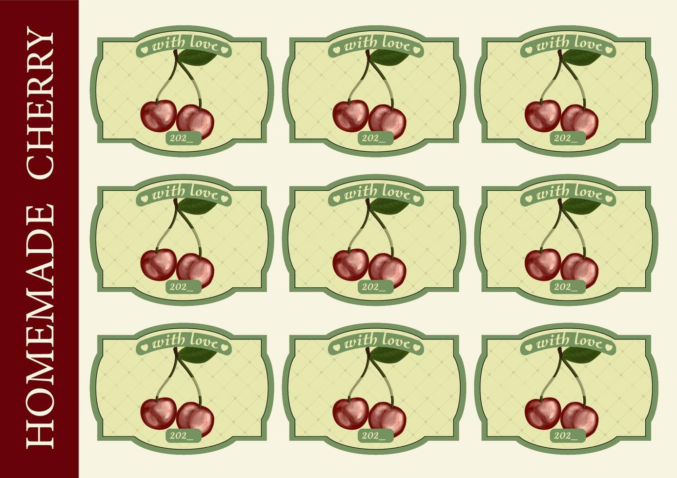 Label for homemade cherries. cherry jam canned packaging. vector