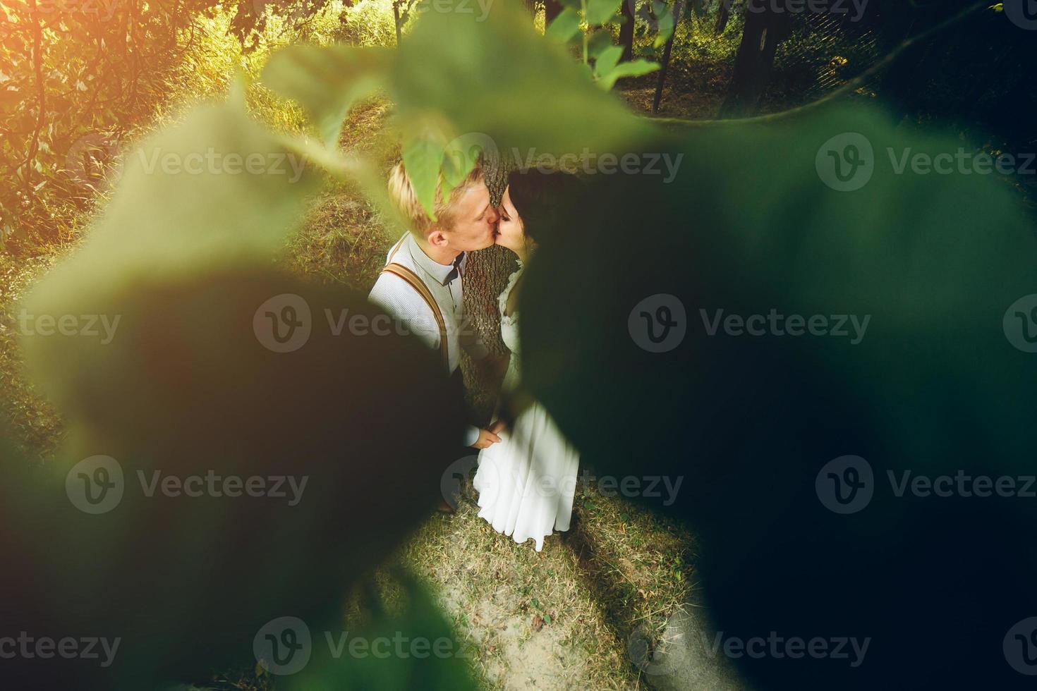 Beautiful wedding couple posing photo