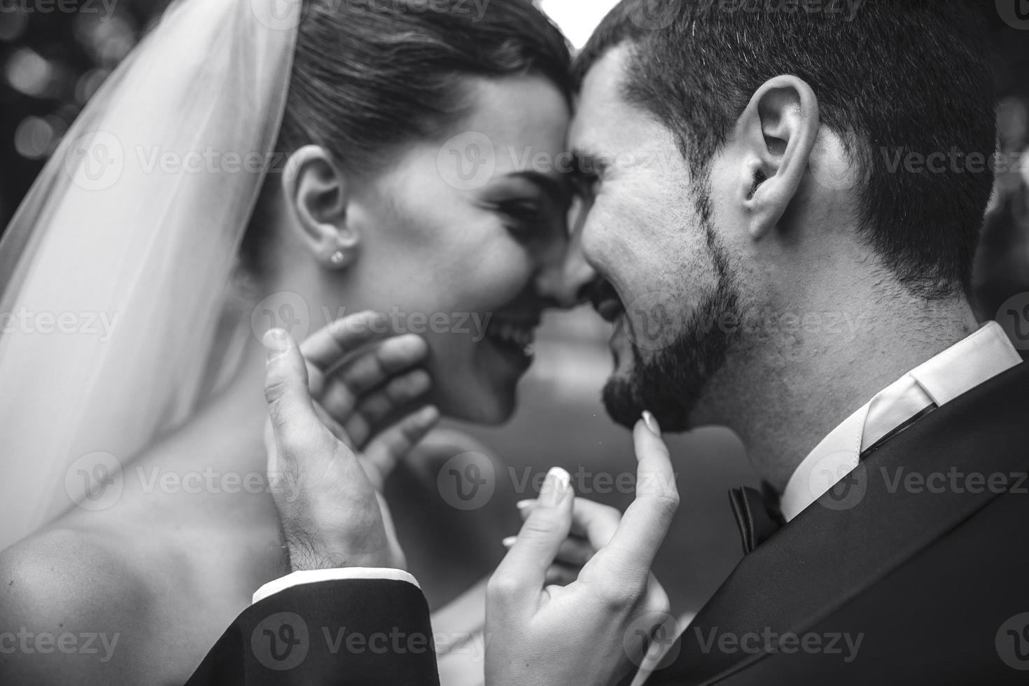 beautiful bride caress gently, the groom's face photo