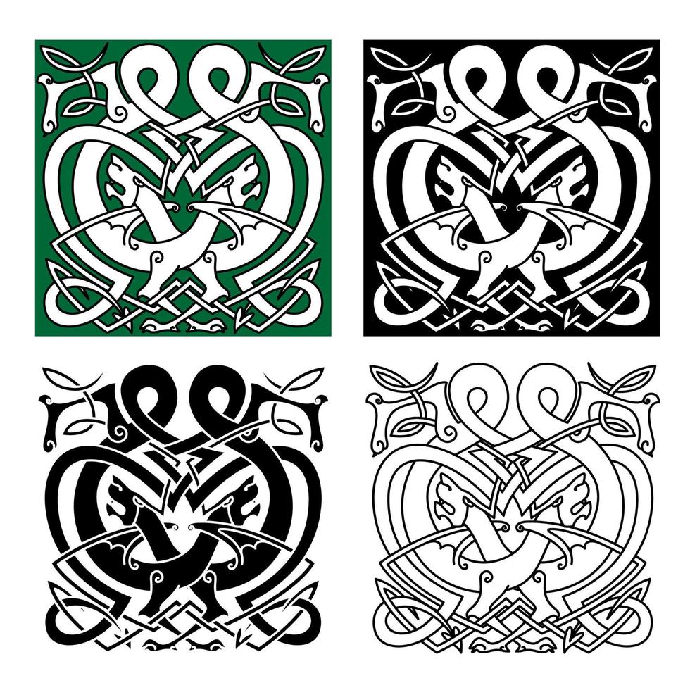 Fighting dragons with celtic knot ornaments vector