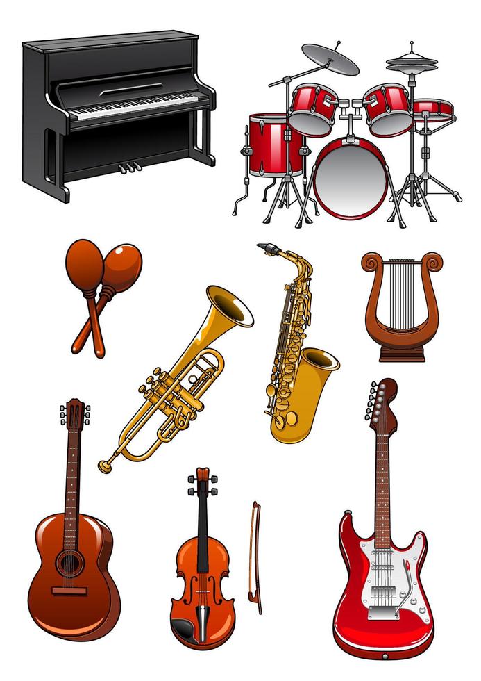 Classic musical instruments on white background vector