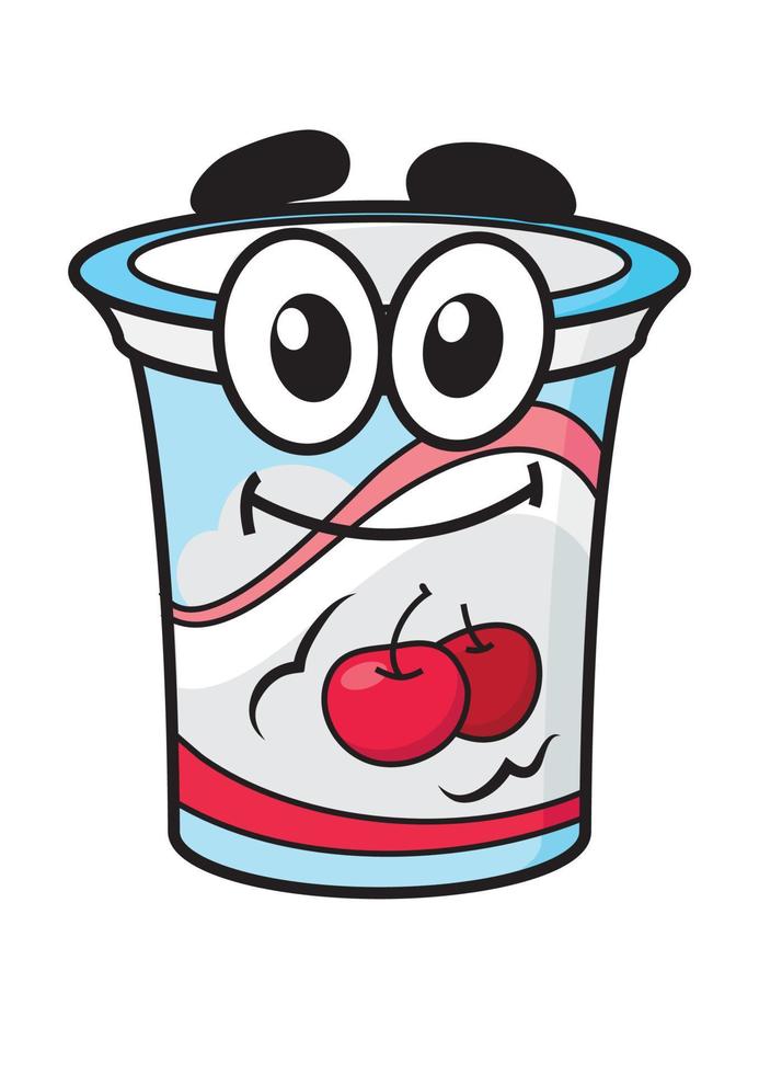Cherry yoghurt, milk or cream cartoon character vector