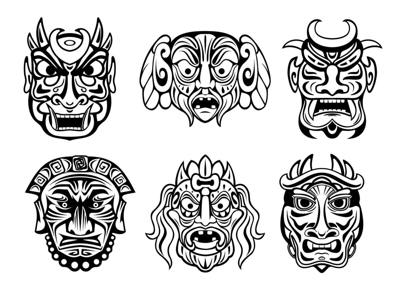 máscaras religiosas en estilo tribal vector