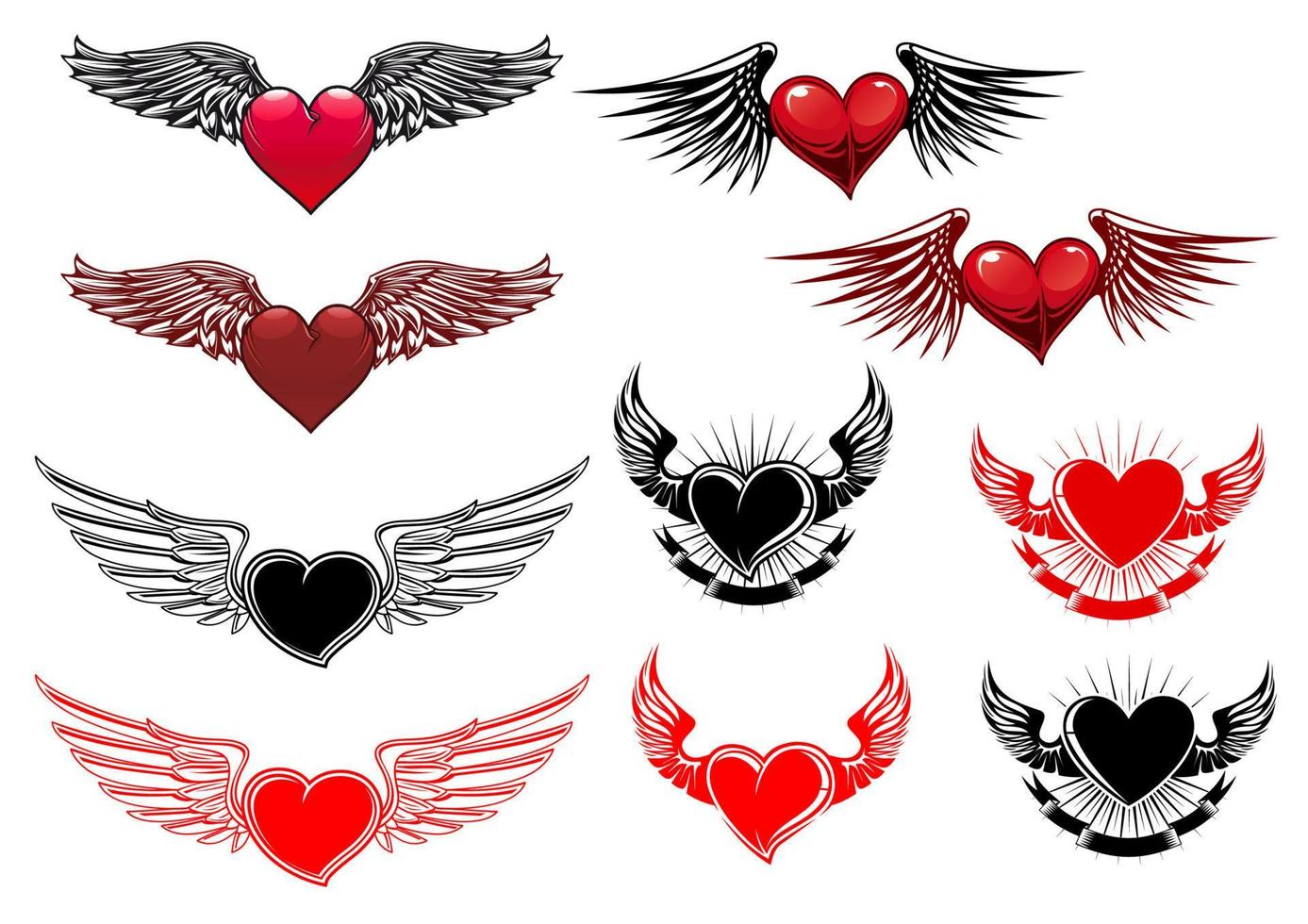 tatuajes de corazones con alas vector