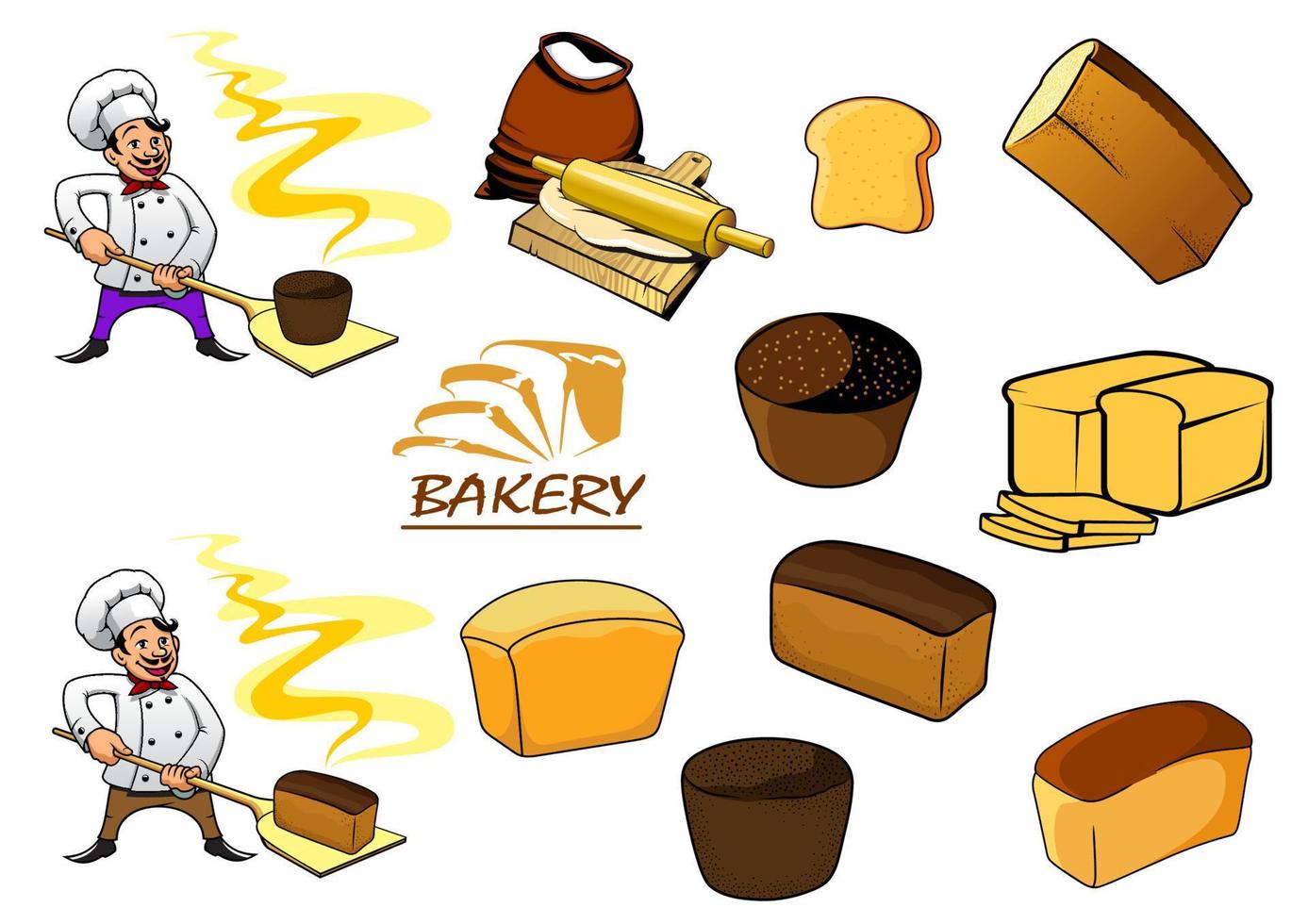 Bakery icons in cartoon style vector