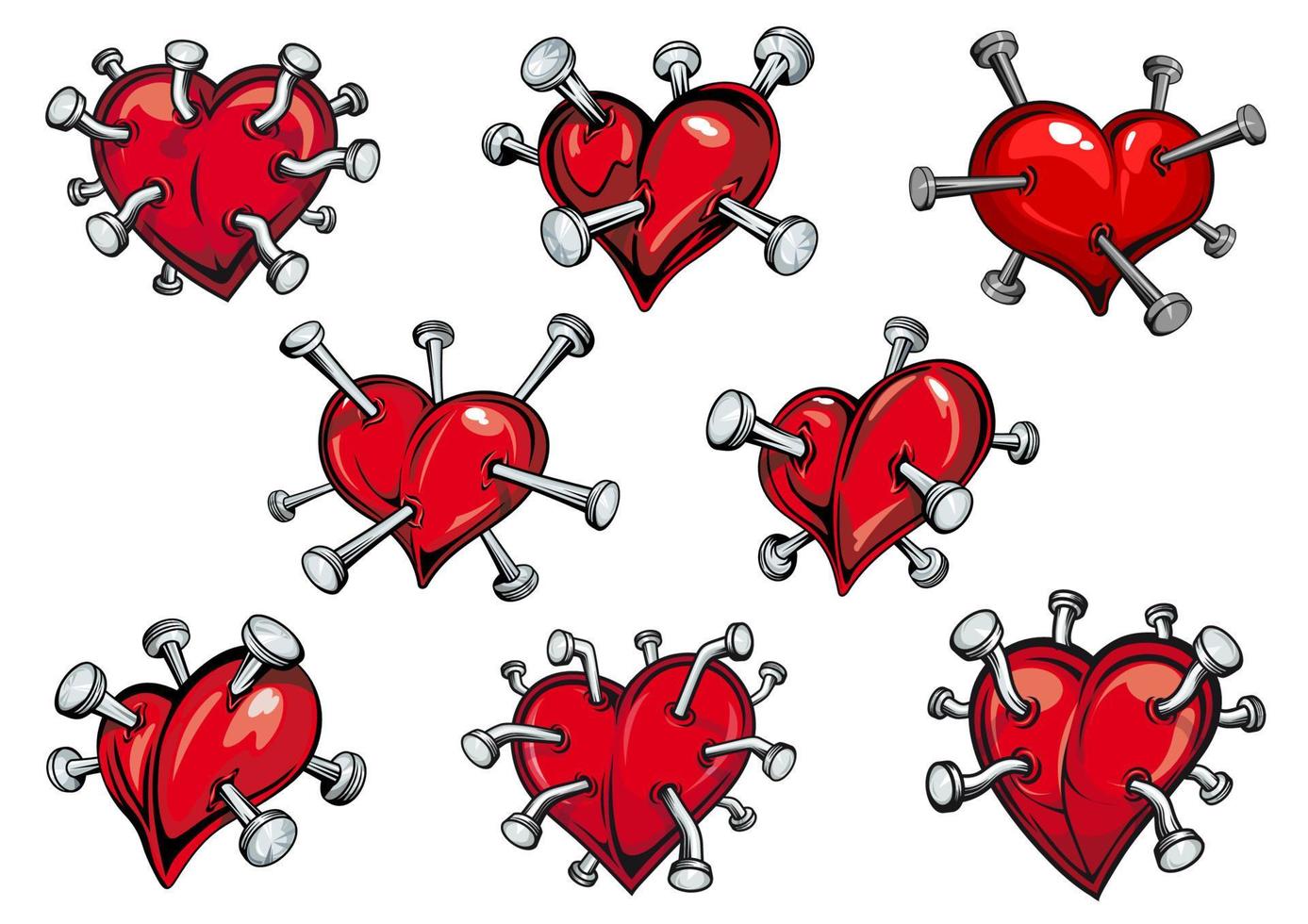 corazones rojos atravesados por clavos vector