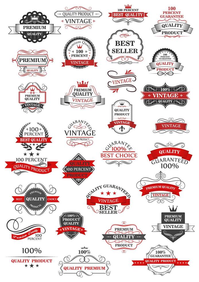 Retro set of bestseller, guarantee and quality labels vector
