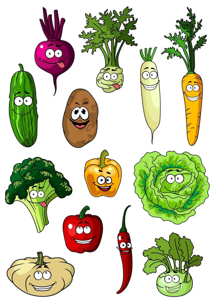 Verduras frescas sonrientes felices del jardín vector