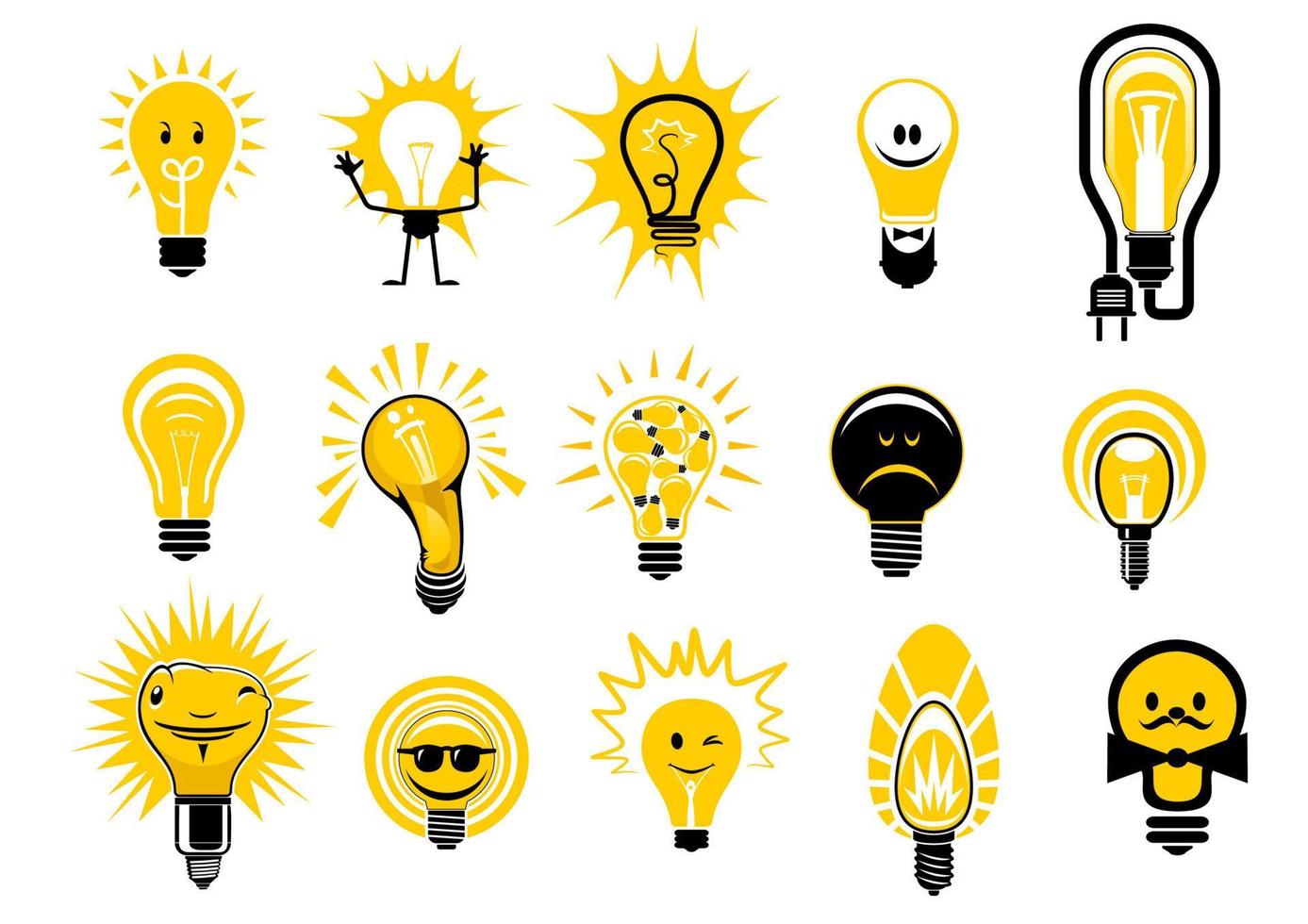 Cartoon light bulbs icons and objects vector