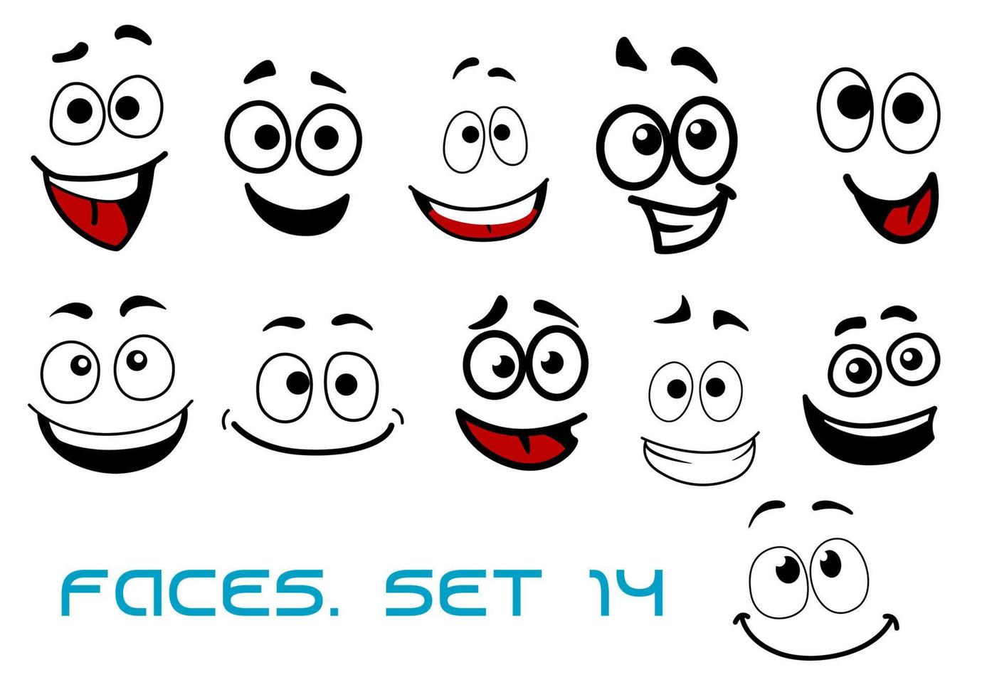 Cartoon faces with happiness and joyful expressions vector