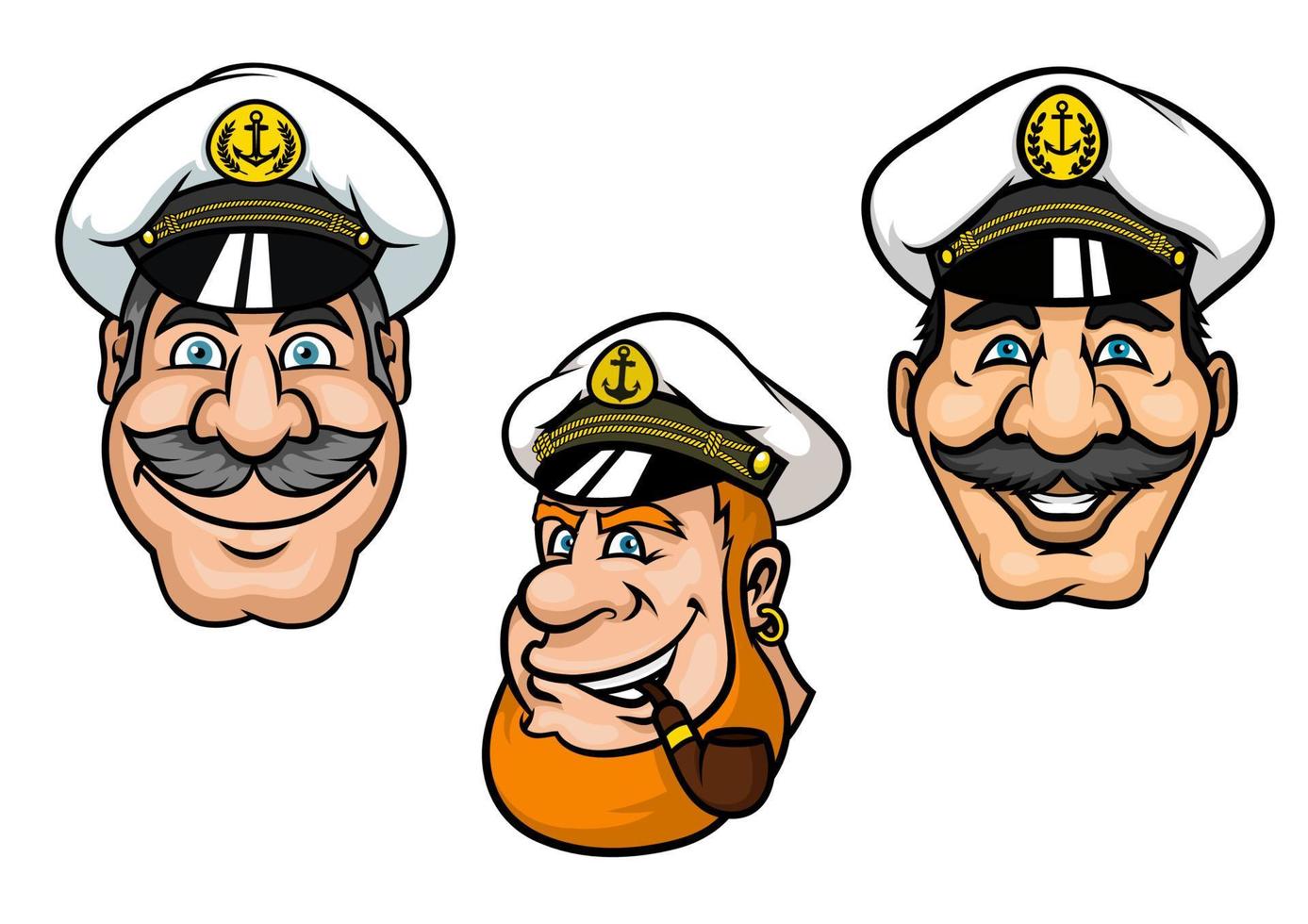 capitanes de barco con gorras de visera blanca vector
