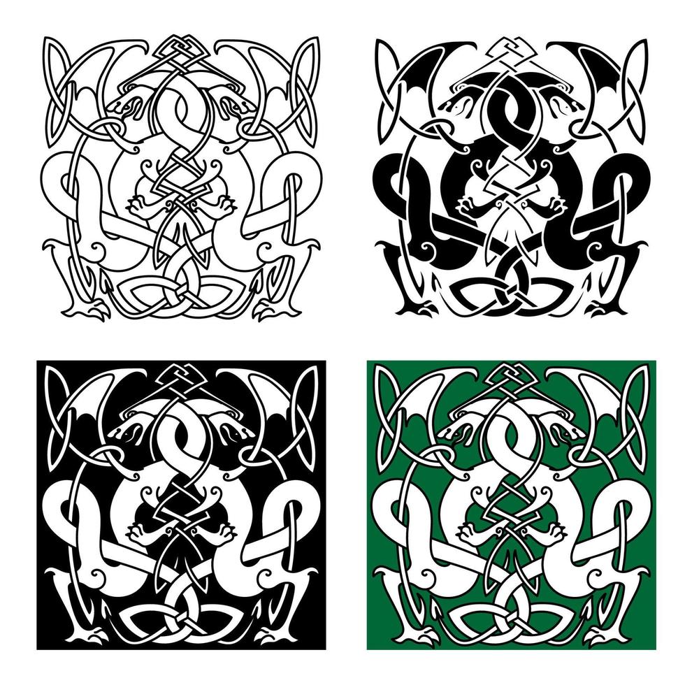 Dragons entwined in traditional celtic ornaments vector